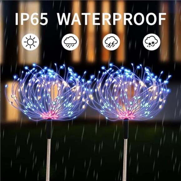 5 Pack Outdoor Solar Garden Lights, Solar Firework Light 600 LED Waterproof - Picture 3 of 8